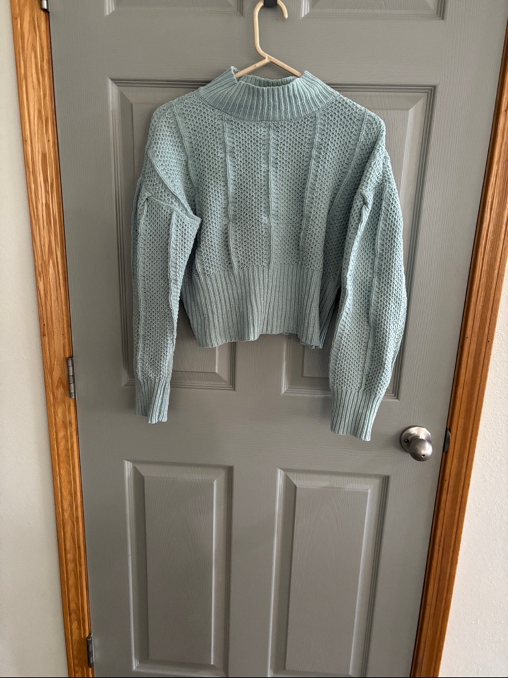 Cropped Knit Turtleneck Sweater in Sage